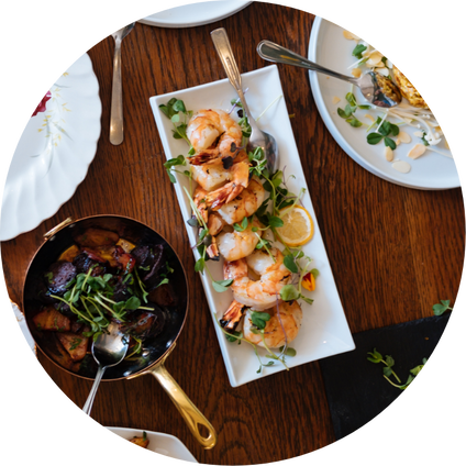 Shrimp being served at a restaurant.